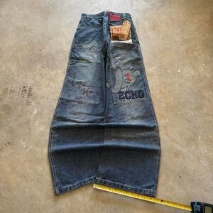 Baggy Big Pocket Ecko Untld. Jnco Styl Wide Leg Rave Y2k Vintage Jeans - 23x34